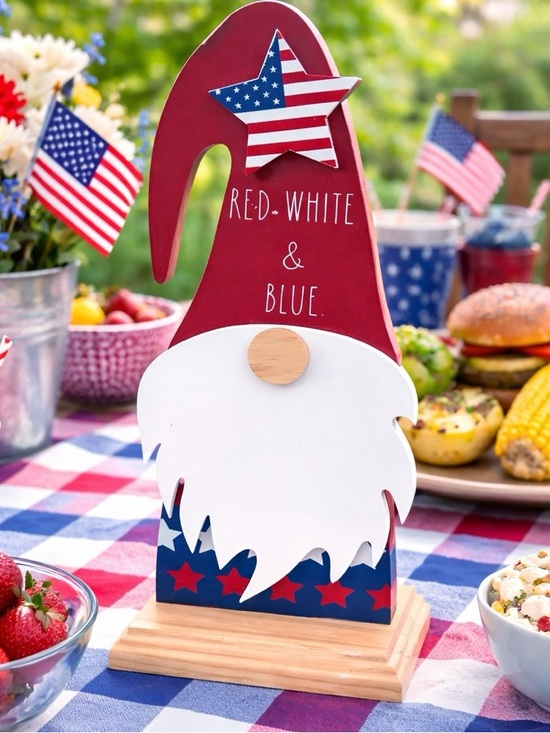 Rae Dunn Other - Rae Dunn Patriotic Gnome Red White Blue Wood Shelf Decor 4th July Memorial Day